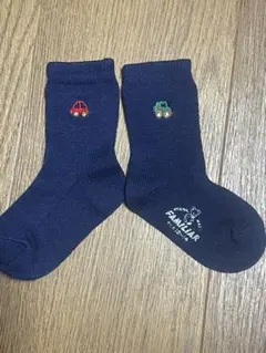 familiar 車の刺繍ソックス12-14cm ネイビー
