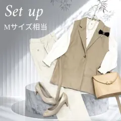 【Mサイズ相当】ママスーツ　ベージュ系　フォーマルセット　セレモニースーツ　上品