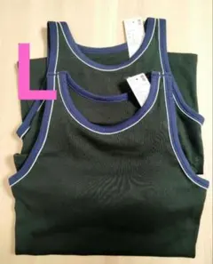 新品 ユニクロ リブブラトップ/アメリカンスリーブ ダックグリーン 2枚 Lのサムネイル