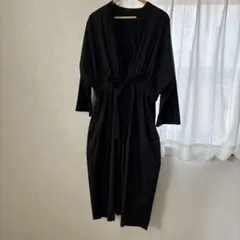 SIMPLICITE 黒 長袖 シャツワンピース ウエストリボン付き