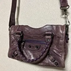 パープルレザーショルダーバッグ