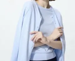 UNIQLO 半袖 クルーネックニット ライトブルー L