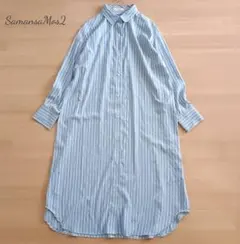 サマンサモスモス ブルー　さらさら シャツワンピース　ストライプ　薄手 羽織　春