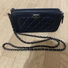 ボーイシャネル チェーンウォレット 美品 マトラッセ キャビアスキン