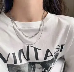 サージカルステンレス　二連　スクエアチェーン　ネックレス