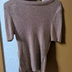 リブ編み ベージュ 半袖Tシャツ