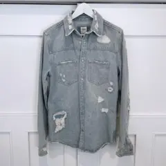 ZARA リラックスフィット　ライトブルー ダメージデニムシャツ Ｓ