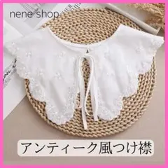 新品 刺繍 つけ襟 アンティーク風つけ襟 ビッグカラー 白 ホワイト