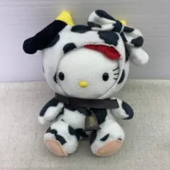 【2001年製★牧場限定】ハローキティ　牛　ぬいぐるみ　ストラップ　サンリオ