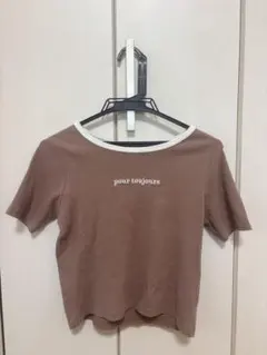 WEGO ピンクブラウン ロゴ入り 半袖チビTシャツ F