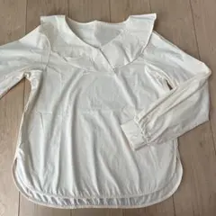 【美品】ナノユニバース フリル襟 長袖シャツ アイボリー