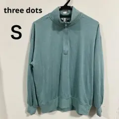 three dots ハーフジッププルオーバー スウェット S 水色/ミント