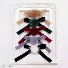 ミンクファー ベルベット リボン ヘアゴム バレッタ ヘアクリップ