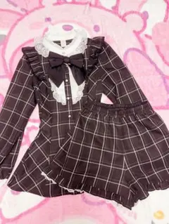 ❤︎Secret Honey リボンレースフリルセットアップ チェック黒❤︎