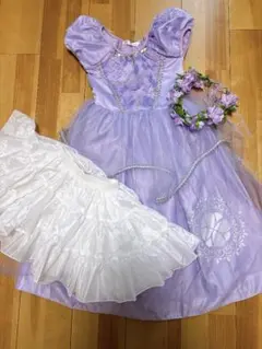 3点セット　紫色 ドレス 130cm 花冠付き　ソフィア　プリンセス