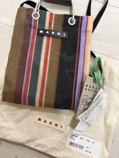極美品✨MARNI✨マルニ ジャガード ボーダー ロゴ トートバッグ 男女 