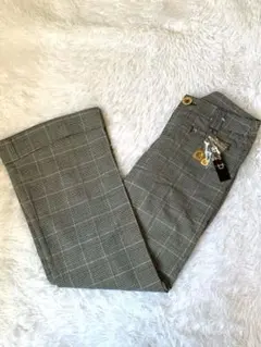 未使用品　グレンチェック柄 カジュアルパンツ　フレア　ラメ　S