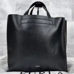 美品 FURLA レザー トートバッグ サリー ロゴ 打ち分け ブラック 黒