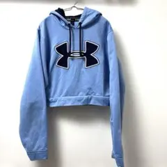 UNDER ARMOUR クロップドパーカー ブルー MD 裏起毛 ビッグロゴ
