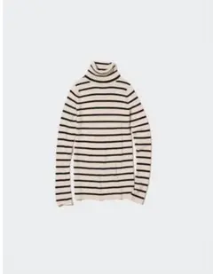 ユニクロエクストラファインメリノリ ブタートルネックセーター （ボーダー長袖）L