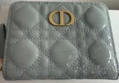 ディオール◇カロカナージュ二つ折り財布 ゴールド金具ブルーグレー