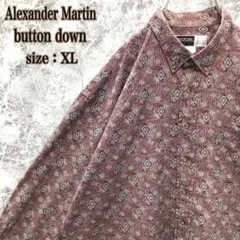 S318 US輸入古着アレクサンダーマーティン総柄ボタンダウン長袖シャツbig