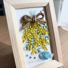シーグラスアート＊ミモザのスワッグと幸せの青い小鳥さん☆