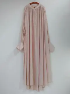 チーク※Cheek バンドカラー 長袖 シフォンワンピース/シアーワンピース М