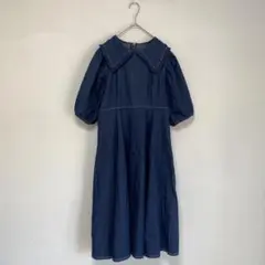 【OLIVE des OLIVE】デニムワンピース フリル　ビックカラー　M