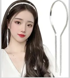 3連ビジュー付きシルバー ヘアバンド