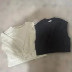 ストライプシースルー袖＆ニットベストL size