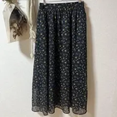 【美品】アースミュージック&エコロジー 春夏　シアー ロングスカート　F 紺