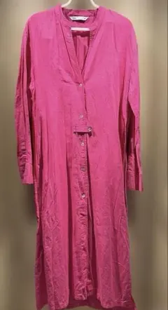 ZARA ピンク コットンリネンシャツワンピース Sサイズ