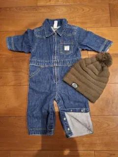 (キレイ)GAPデニムロンパース おまけ ニット帽