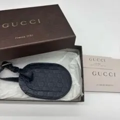 【未使用級】GUCCI ラゲージタグ シマレザー キーホルダー ネームタグ