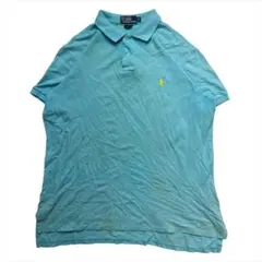 90s ラルフローレン ポロシャツ XL ターコイズ イエローポニー 雰囲気系