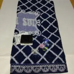 ANNA SUI　タオルハンカチ　蝶々　薔薇　刺繍　紺色　紫　チェック　レース