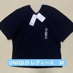 タグ付き新品 UNIQLO 3DコットンプリーツVネックセーター M ブラック