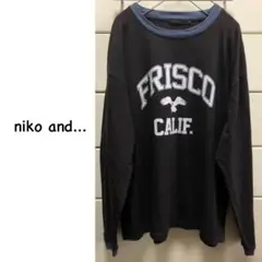 ニコアンド　英字　ロンT ④ L チャコールグレー　ブルー