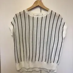 サマーニット　白×紺縦ストライプ　グローバルワーク