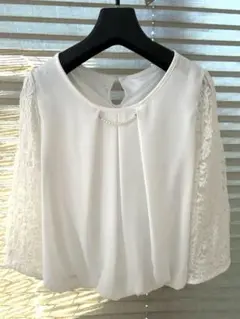 ホワイト レース五分袖ブラウス