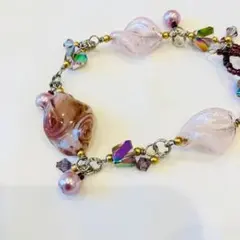 ピンクと紫のガラスビーズブレスレット