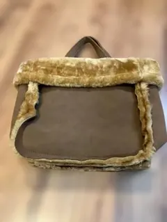 ROOTOTE ファー付きブラウンハンドバッグ