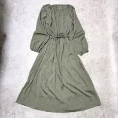 新品未使用 vintage ワンピース ロング カーキ ウエストゴム ナチュラル