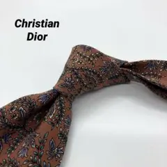Christian Diorシルク 花柄 ネクタイ ブラウン ディオール 総柄