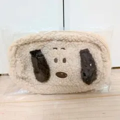 ​【新品】スヌーピー もこもこ スクエアポーチ PEANUTS ベージュ 茶