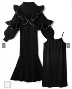 インナー付き配色ラインフリルマーメイドニットワンピース[rut692]