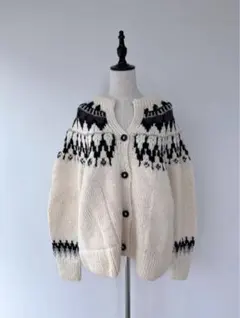 【CASA FLINE】フェアアイル柄ハンドニットカーディガン