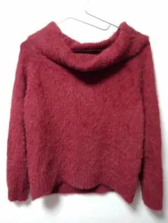 イング☆オフショルダー☆シャギーニット ボルドー M