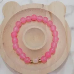 猫(ΦωΦ)夜光ピンクビーズブレスレット☆8mm☆1点のみ☆